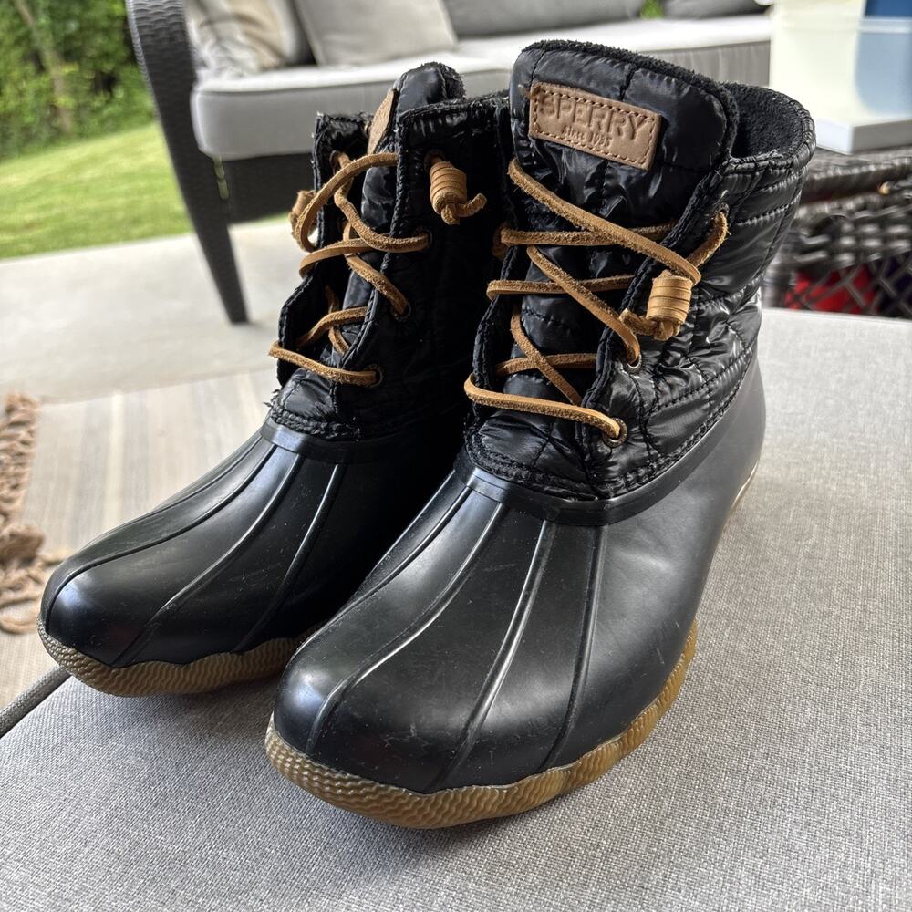 Sperry Womens Size 8.5 Quilted Waterproof Rubber Duck Boots Blue Zippered - Picture 6 of 11